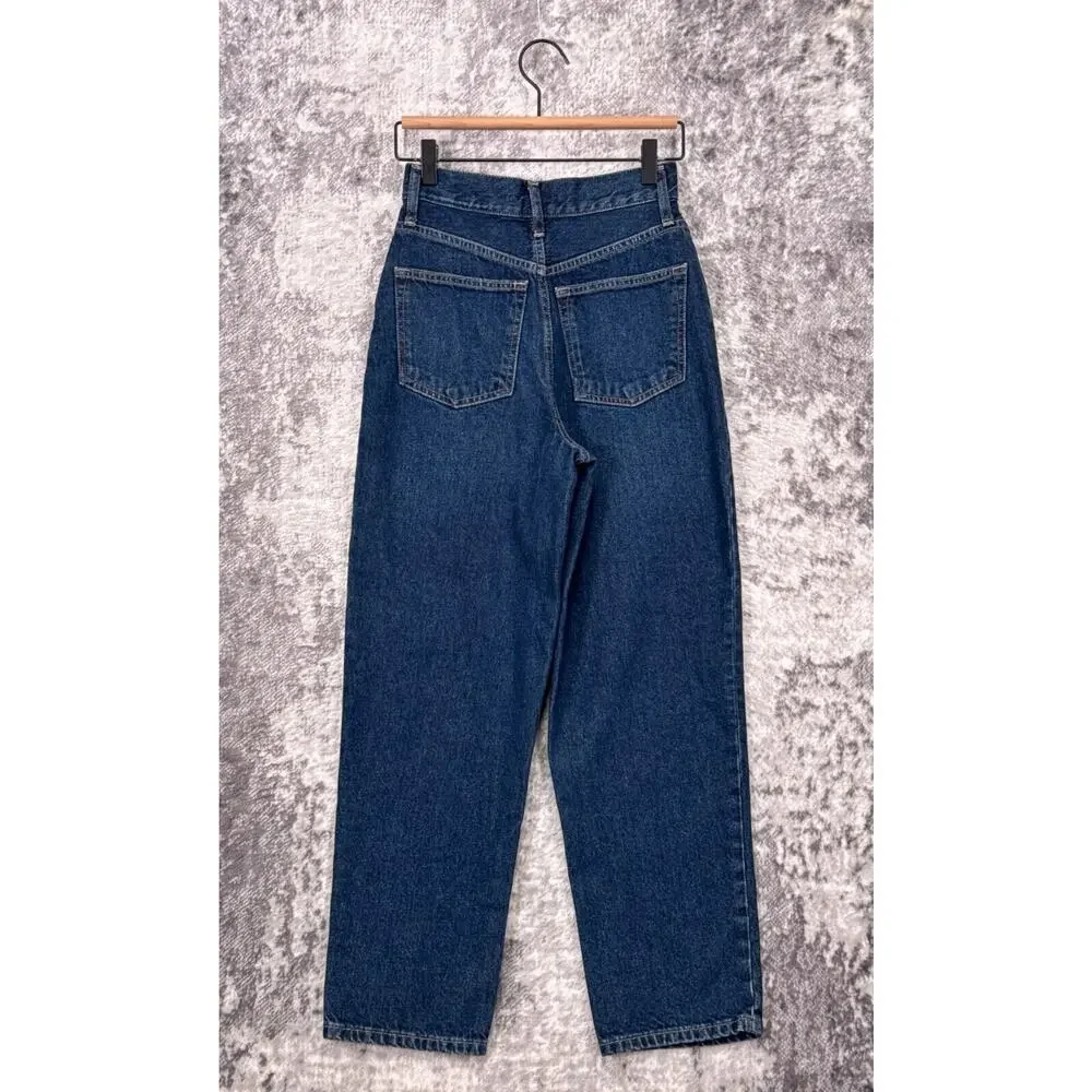 Free People Trouser Jeans 24 Womens Dark Blue Wash Pleated Front Tapered Leg
